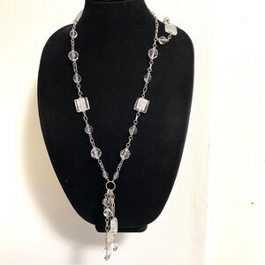 Glass Beads Silver Tone Long Necklace With Tassel